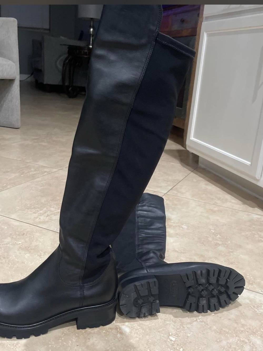 La Canadienne Susan Knee High Boots, 100% Black Leather, Women's Black knee-high